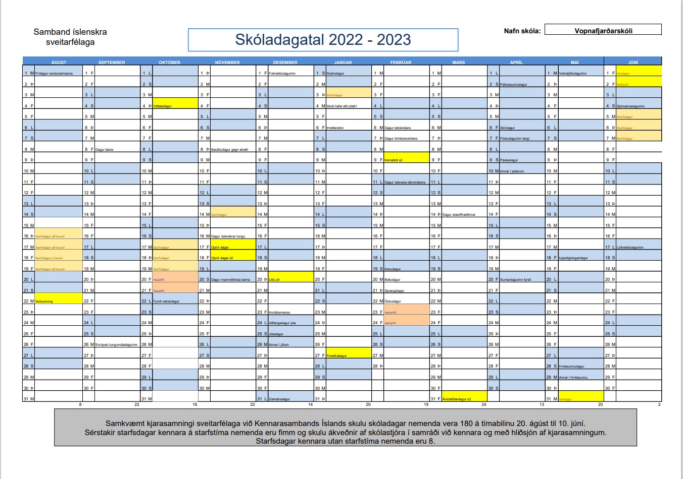 Skóladagatal 2022-2023